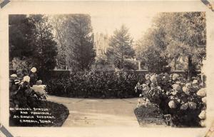 Carroll Iowa~St Angela Academy~St Michael Statue & Fountain~Gardens~1920s RPPC