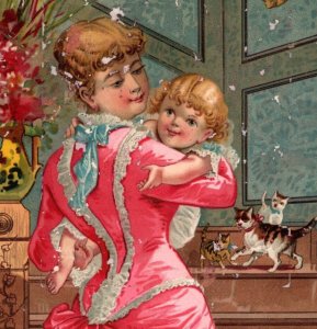 1880s E.M. Neiswanger Foreign & Domestic Dry Goods Mother & Child Cat Kittens &T