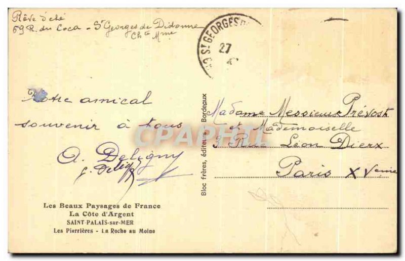 Old Postcard Saint Palais sur Mer PIERRIERES Rock the monk