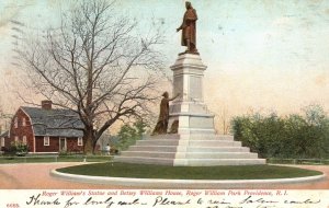Vintage Postcard 1908 Roger William's Statue & Betsey House & Park Providence RI
