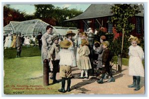 1912 At The Drinking Fountain Humboldt Park Childrens Buffalo NY Posted Postcard 