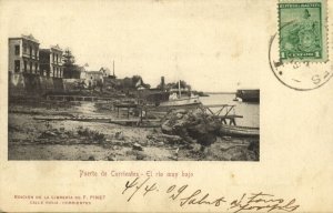argentina, CORRIENTES, Puerto Harbour, El Rio Muy Bajo (1909) Postcard