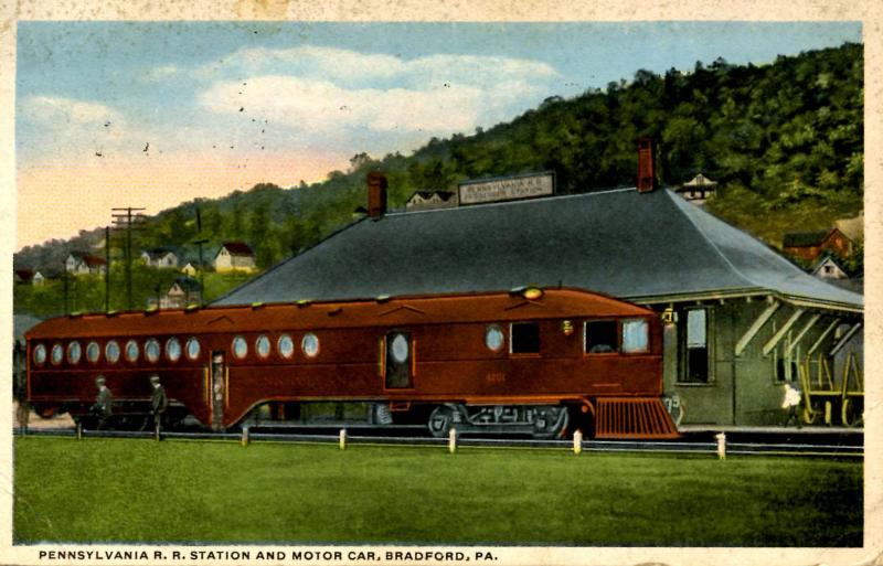 PA Bradford. Pennsylvania Railroad Station and Motor Car Topics