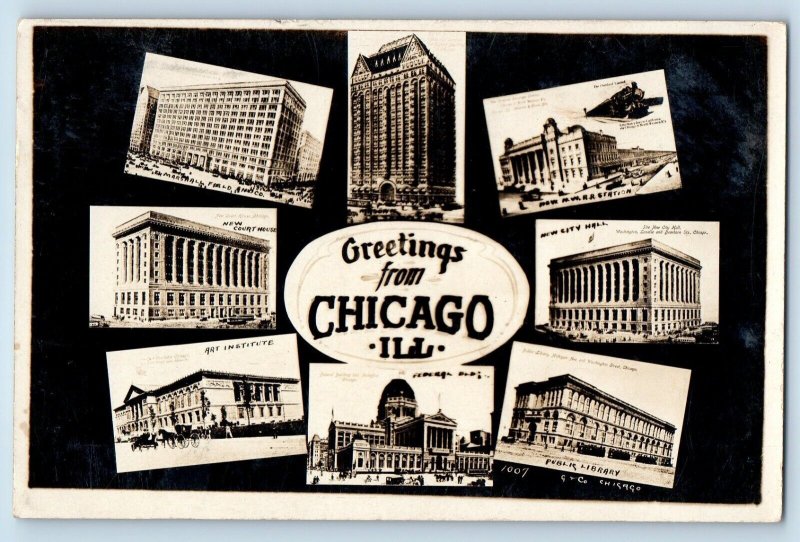 Chicago Illinois IL Postcard RPPC Photo Greetings Buildings Multiview 1909