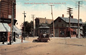 J34/ New Rochelle New York Postcard c1910 Hugnenot Streets Trolley Stores 322