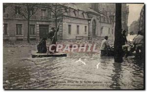 Old Postcard The Paris flood of the Seine Concierge Boulevard Saint Germain s...