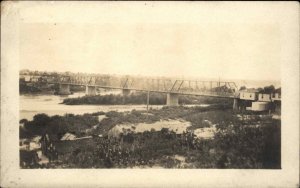 Rio Grande Bridge Mexico & US Texas or New Mexico Border Town c1910 RPPC