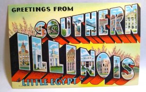 Greetings From Southern Illinois Little Egypt Large Big Letter Linen Postcard