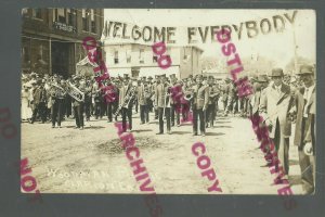 Clarion IOWA RPPC 1911 PARADE Band WOODMEN PICNIC nr Eagle Grove Belmond Rowan