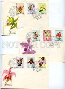 179134 Poland 1965 year Orchids 3 FDC COVERs