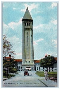 c1910 Fort Sheridan The Water Tower Classic Car Fort Sheridan Illinois Postcard