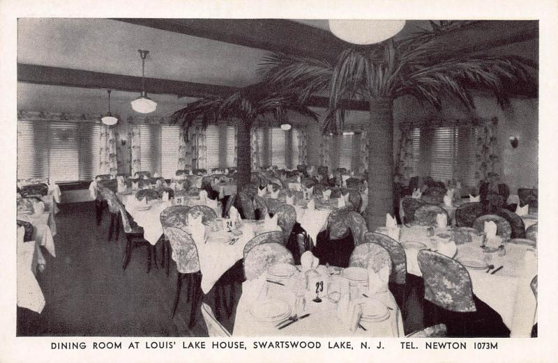 Dining Room, Louis' Lake House House, Swartswood, N.J.,  Early Postcard, Unused