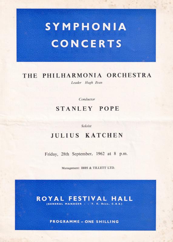 Julius Katchen Royal Festival Hall Classical 1962 Theatre Programme