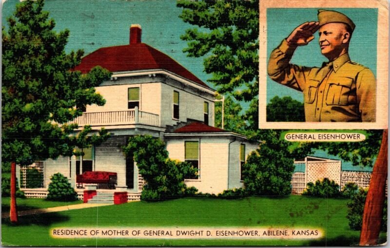 Residence Mother General Dwight D Eisenhower Abilene Kansas KS Linen Postcard PM