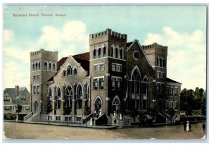 c1910 Methodist Church Chapel Exterior Building Parsons Kansas Vintage Postcard