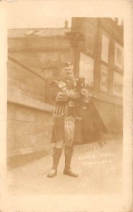 Greenock Scotland Scotch Piper Man Playing Bag Pipes Real Photo Postcard AA68113