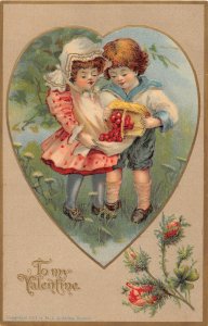 F81/ Valentine's Day Love Holiday Postcard c1910 Baskets Heart Kids 14