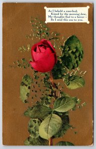 Postcard As I Beheld a Rosebud Kissed by the Morning Dew Greetings Card Red Rose