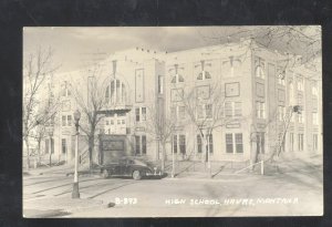 RPPC HAVRE MONTANA HIGH SCHOOL BUILDING OLD CARS REAL PHOTO POSTCARD