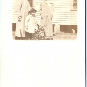 1910 Little Boy & His Toy Tricycle RPPC Trike Women Scarves Real Photo PC A139