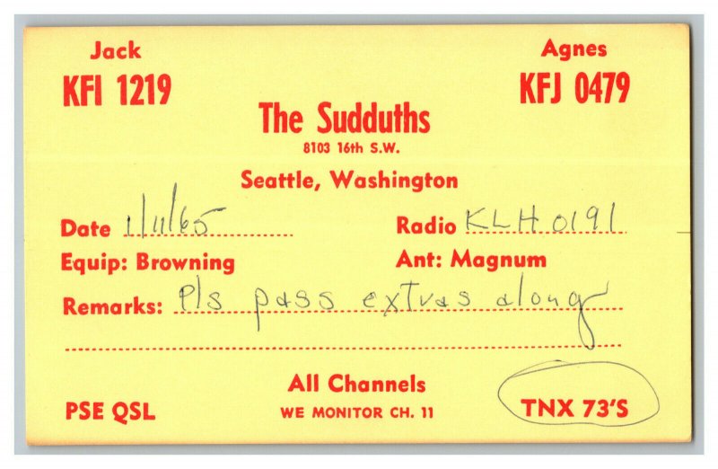 QSL Radio Card From Seattle Washington KFI 1219 KFJ 0479 