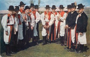 Moravian young men folk types costumes from Slovakia vintage postcard