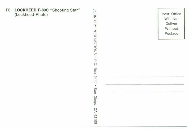 US Air Force Lockheed F 80C Shooting Star Airplane Postcard