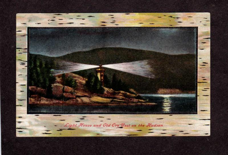 NY Hudson River Light Lighthouse Old Cro'Nest New York Birch Bark Postcard