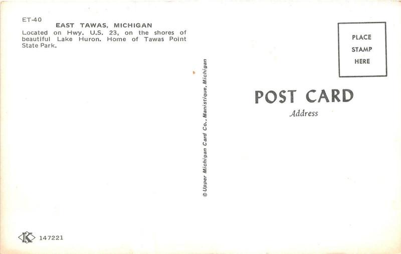 C21/ East Tawas Michigan Mi Postcard Chrome Theatre Stores Automobiles 2