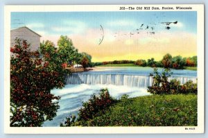 Racine Wisconsin WI Postcard Old Mill Dam Exterior Building 1941 Vintage Antique