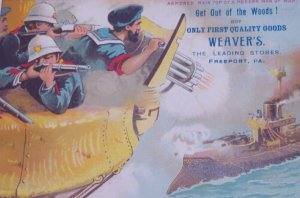 1889 Man Of War Battleship Freeport Weaver Victorian Trade Card