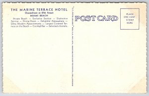 Vintage Postcard Marine Terrace Hotel Building Ocean Miami Beach Florida FL