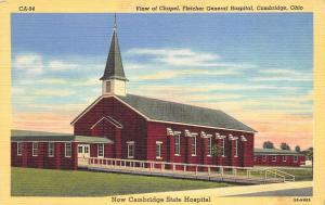 Cambridge Ohio 1940s Linen Postcard New Fletcher Cambridge State Hospital Chapel