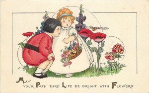 Postcard C-1910 MEP Children Flowers saying Evans 23-3014