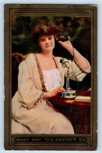 St. Paul MN Postcard Pretty Woman Telephone What May The Answer Be 1909 Antique