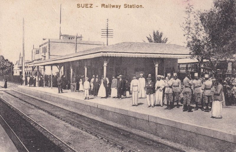 Suez Egypt Railway Station Antique Postcard