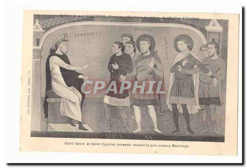 St Savin on Gaartempe Old Postcard Painting of the 12th abbey leglise Saint S...