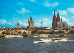 Postcard Germany Koln am rhein cologne altstadt mit dom cathedral boat