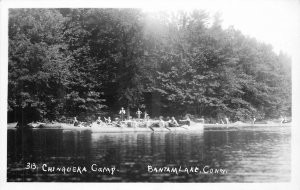 1930s Bantam Lake Connecticut Chinqueka Camp Large Canoe RPPC Postcard 26-513