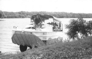 Captain Pat in Duck Boat Coming on Land Real Photo Vintage Postcard AA13046