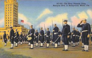 Navy Presents Arms Biscayne Boulevard Miami Florida linen postcard