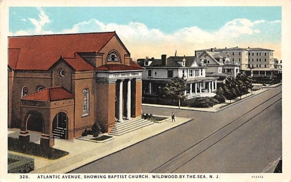 Atlantic Avenue, showing Baptist Church in Wildwood-by-the Sea, New Jersey