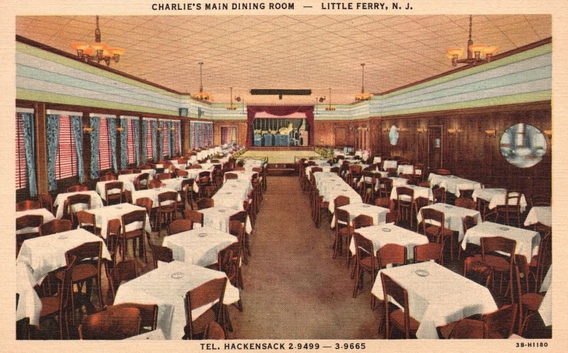 Vintage Postcard New Charlie's Restaurant Main Dining Little Ferry New Jersey NJ