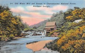 GA, Georgia OLD WATER MILL~Chattahoochee National Forest  c1940's Linen Postcard
