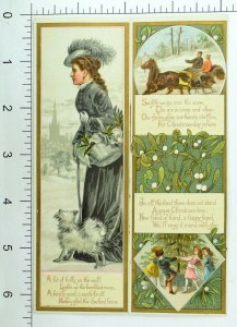 Art Nouveau Christmas Folder Card Poems Lady & Dog Children Sleigh Angels &M