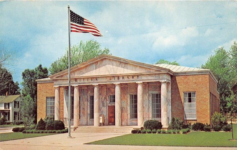 Vermilion Ohio~Vermilion Ritter Public Library~Flag in Front~House Bkgd~1950s Pc