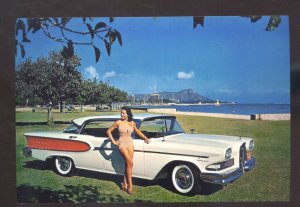 1958 EDSEL VINTAGE CAR DEALER ADVERTISING POSTCARD PRETTY GIRL