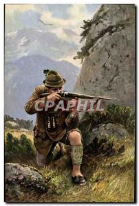 Postcard Old Hunting Rifle Hunter