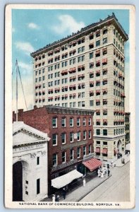 1920's NORFOLK VIRGINIA NATIONAL BANK COMMERCE BUILDING TROLLEY TRACKS POSTCARD