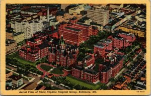 Vtg 1940s Aerial View of Johns Hopkins Hospital Baltimore Maryland MD Postcard